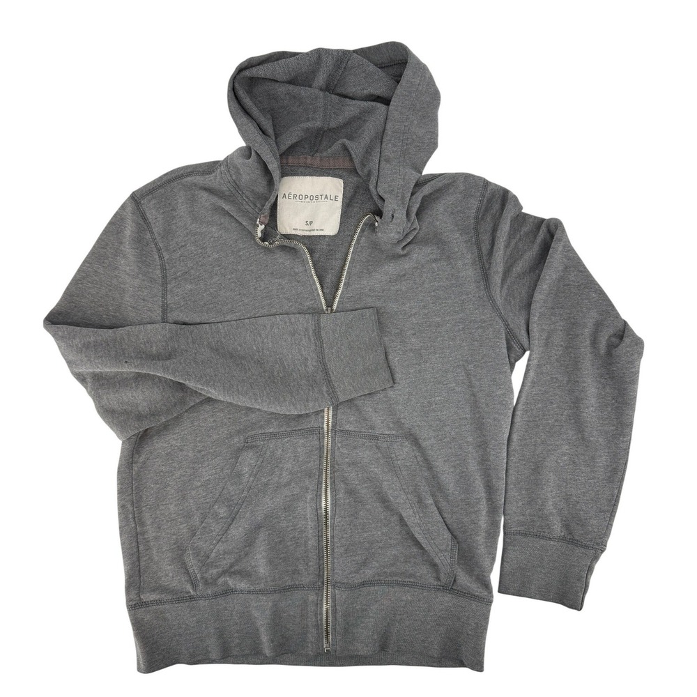 Aeropostale‎ Full Zip Hoodie Gray Heathered Fleece Sweatshirt Small Vintage Y2K